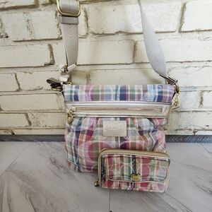 Euc Vintage Coach Poppy Daisy Madras Plaid Crossbody Bag & Wallet